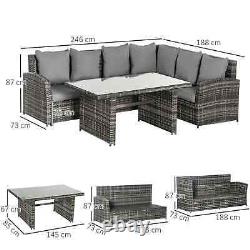 Outsunny 6-Seater PE Rattan Corner Dining Set Outdoor Garden Patio Sofa Table