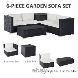 Outsunny 6PC Rattan Corner Sofa Set Wicker 4 Seater Garden Storage Coffee Table