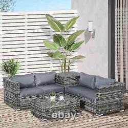 Outsunny 6PC Rattan Corner Sofa Set Wicker 4 Seater Garden Storage Coffee Table