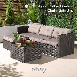 Rattan Corner Chaise Sofa & Table Set, 3-4 Seater Garden Sofa Set, VonHaus