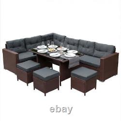 Rattan Corner Dining Set Outdoor Garden Furniture Brown 9-Seater L Shape Sofa