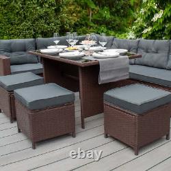 Rattan Corner Dining Set Outdoor Garden Furniture Brown 9-Seater L Shape Sofa