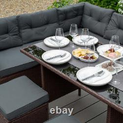 Rattan Corner Dining Set Outdoor Garden Furniture Brown 9-Seater L Shape Sofa