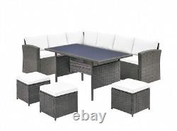 Rattan Corner Garden Furniture Stool Set Outdoor Dining Table Sofa Group Set