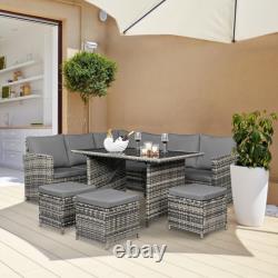 Rattan Corner Garden Sofa Dining Table Set Furniture Grey Brown Black FREE COVER