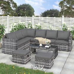 Rattan Corner Group Patio Garden Furniture Set 8 Seater Outdoor Sofa Table Set