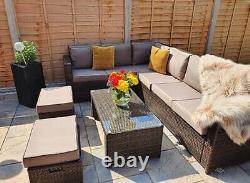 Rattan Corner Sofa Brown with Coffee Table Garden Furniture Set
