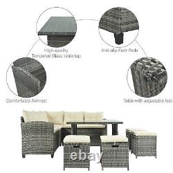 Rattan Corner Sofa Garden Furniture Set Outdoor Patio Dining Table Stools Sets