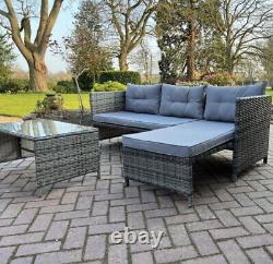 Rattan Corner Sofa Garden Lounger Outdoor Patio Wicket + Coffee Table