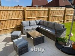 Rattan Corner Sofa Grey with Coffee Table Garden Furniture Set