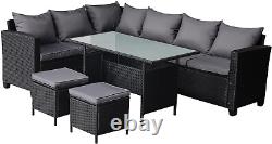 Rattan Furniture Set 8 Seater Lounge Corner Sofa Set with Table Stool Garden Pat