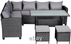 Rattan Furniture Set 8 Seater Lounge Corner Sofa Set with Table Stool Garden Pat