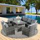 Rattan Garden Furniture 9-seater Corner Dining Set Table & Armchair Free Cover