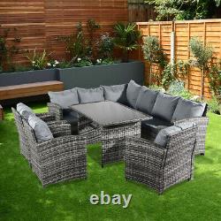 Rattan Garden Furniture 9-Seater Corner Dining Set Table & Armchair FREE COVER