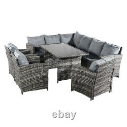 Rattan Garden Furniture 9-Seater Corner Dining Set Table & Armchair FREE COVER