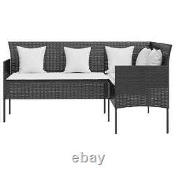 Rattan Garden Furniture Corner Sofa Black Patio L-shaped Couch Lounger Outdoor