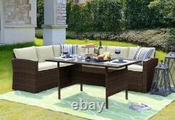 Rattan Garden Furniture Corner Sofa Set + Dining Table & Stools (9 or 7 Seater)