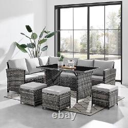 Rattan Garden Furniture Corner Sofa Set + Dining Table & Stools (9 or 7 Seater)