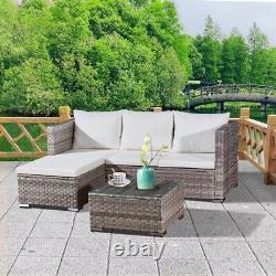 Rattan Garden Furniture Grey Outdoor Patio Dining Set Corner 3PC L-Shaped Sofa