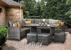 Rattan Garden Furniture Outdoor Patio Summer Charlotte Corner Dining in Grey