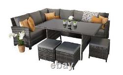 Rattan Garden Furniture Outdoor Patio Summer Charlotte Corner Dining in Grey