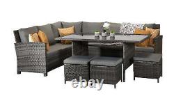 Rattan Garden Furniture Outdoor Patio Summer Charlotte Corner Dining in Grey