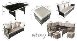 Rattan Garden Furniture Outdoor Patio Summer Charlotte Corner Dining in Grey