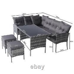Rattan Garden Furniture Set 7 Seater Outdoor Corner Sofa Dining Table Stool Grey