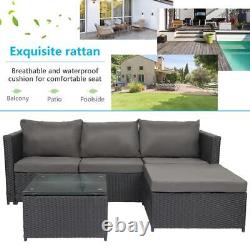 Rattan Garden Furniture Set Corner Lounge Sofa Table Outdoor Dining Bench Black