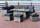 Rattan Garden Furniture Set With Fire Pit Table Outdoor Patio Corner Dining Sofa