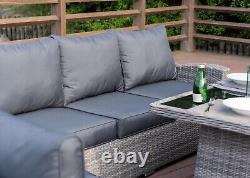 Rattan Garden Furniture Set with Fire Pit Table Outdoor Patio Corner Dining Sofa