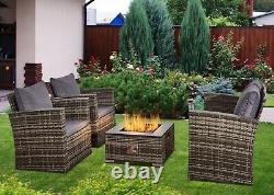 Rattan Garden Furniture Sofa Set 4piece Grey corner L Shaped/Gas Fire Pit Table