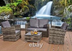 Rattan Garden Furniture Sofa Set 4piece Grey corner L Shaped/Gas Fire Pit Table