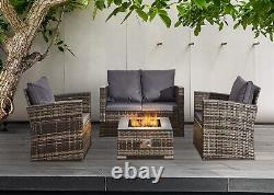 Rattan Garden Furniture Sofa Set 4piece Grey corner L Shaped/Gas Fire Pit Table