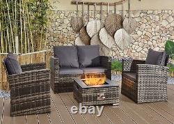 Rattan Garden Furniture Sofa Set 4piece Grey corner L Shaped/Gas Fire Pit Table