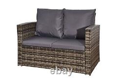 Rattan Garden Furniture Sofa Set 4piece Grey corner L Shaped/Gas Fire Pit Table