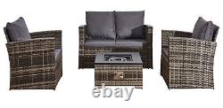 Rattan Garden Furniture Sofa Set 4piece Grey corner L Shaped/Gas Fire Pit Table