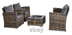 Rattan Garden Furniture Sofa Set 4piece Grey corner L Shaped/Gas Fire Pit Table