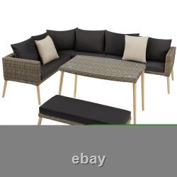 Rattan Garden Lounge Set Corner Sofa Bench Coffee Table with Cushions