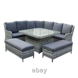 Rattan Garden furniture Large Corner Weave with Height Adjustable Table Grey