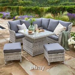 Rattan Garden furniture Mini Corner Weave with Height Adjustable Table Grey