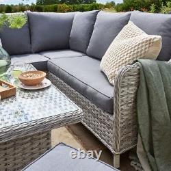 Rattan Garden furniture Mini Corner Weave with Height Adjustable Table Grey