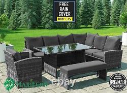 Rattan Outdoor Garden Furniture Unit Set Corner Sofa Dining Table Chair Grey