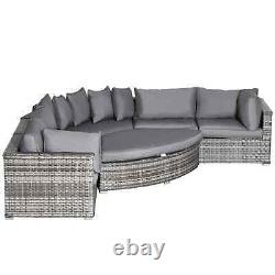 Rattan Style Corner Sofa Set Garden Patio Lounge Cushion Seater Footstool Grey