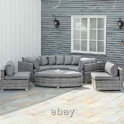 Rattan Style Corner Sofa Set Garden Patio Lounge Cushion Seater Footstool Grey