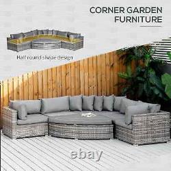 Rattan Style Corner Sofa Set Garden Patio Lounge Cushion Seater Footstool Grey