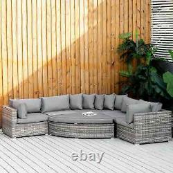 Rattan Style Corner Sofa Set Garden Patio Lounge Cushion Seater Footstool Grey