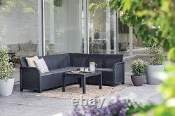 Rosalie Keter Outdoor Rattan Garden Corner Sofa Coffee Table Set Graphite Grey