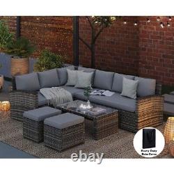 Rosen 8 Seater Grey Rattan Garden Furniture Corner Sofa Sets with Coffee Table