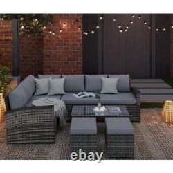 Rosen 8 Seater Grey Rattan Garden Furniture Corner Sofa Sets with Coffee Table